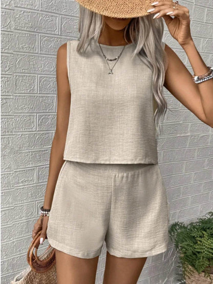 Round Neck Sleeveless Top and Shorts Set - Tredona LLC