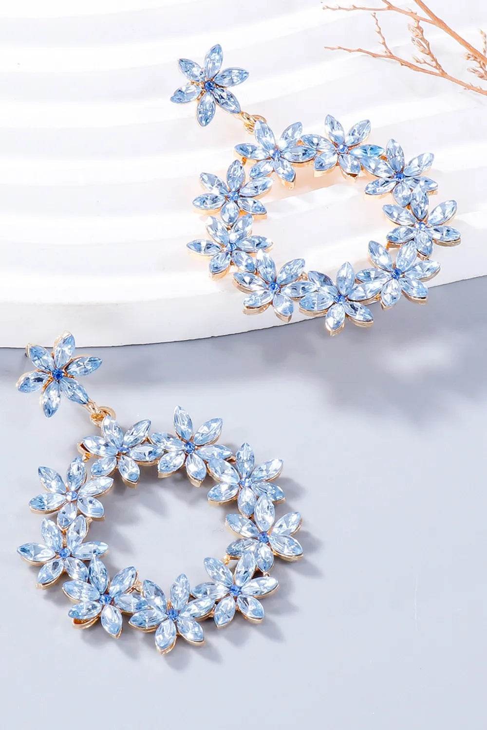 Rhinestone Flower Dangle Earrings - Tredona LLC