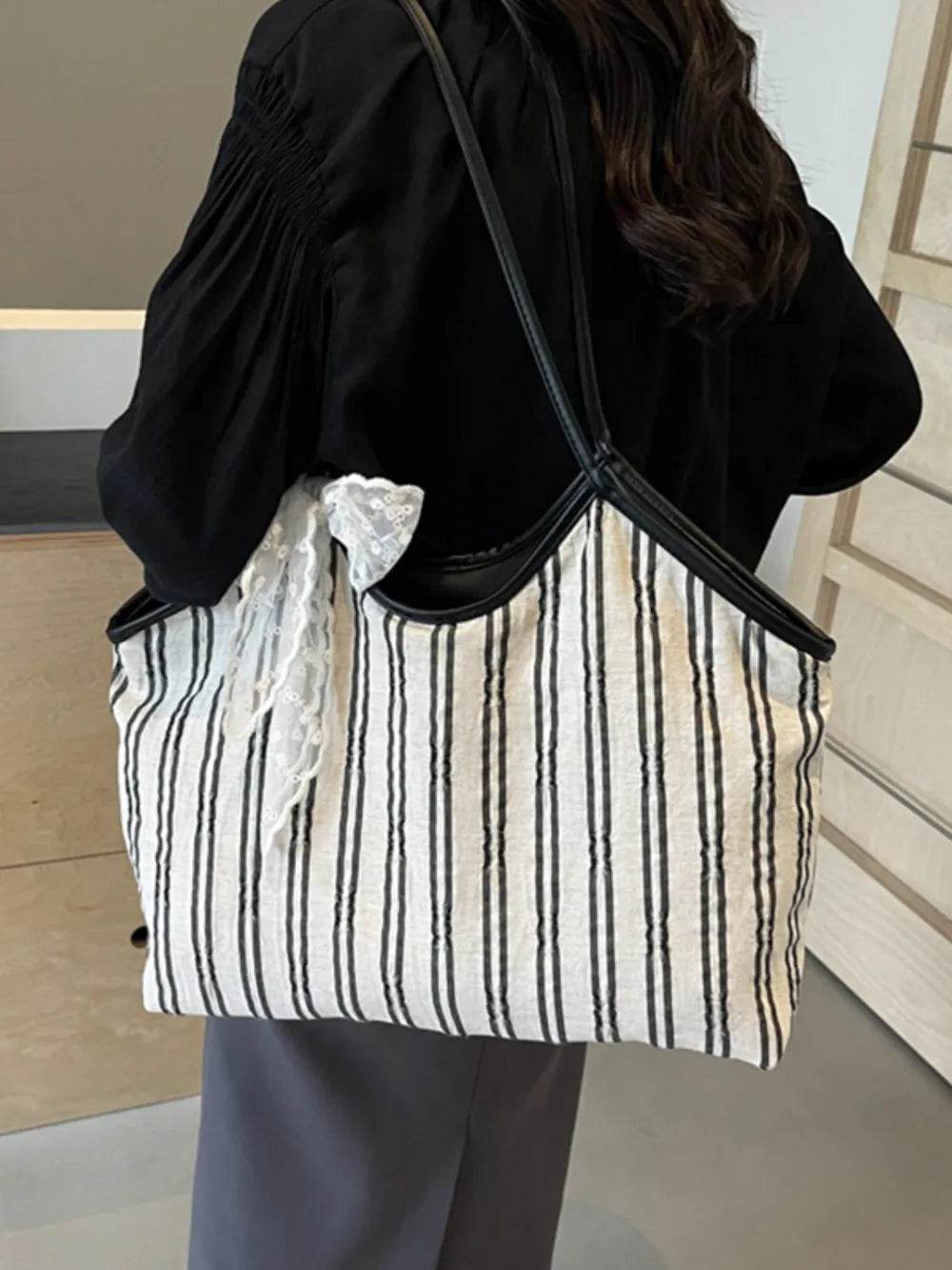 Striped Canvas Tote Bag - Tredona LLC