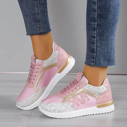 Contrast Lace Up Round Toe Sneakers - Tredona LLC