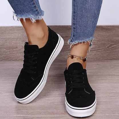 Lace-Up Suedette Flat Sneakers - Tredona LLC