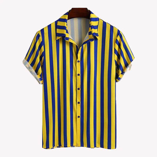 Men's Full Size Striped Button Up Shirt and Shorts Set Plus Size - Tredona LLC