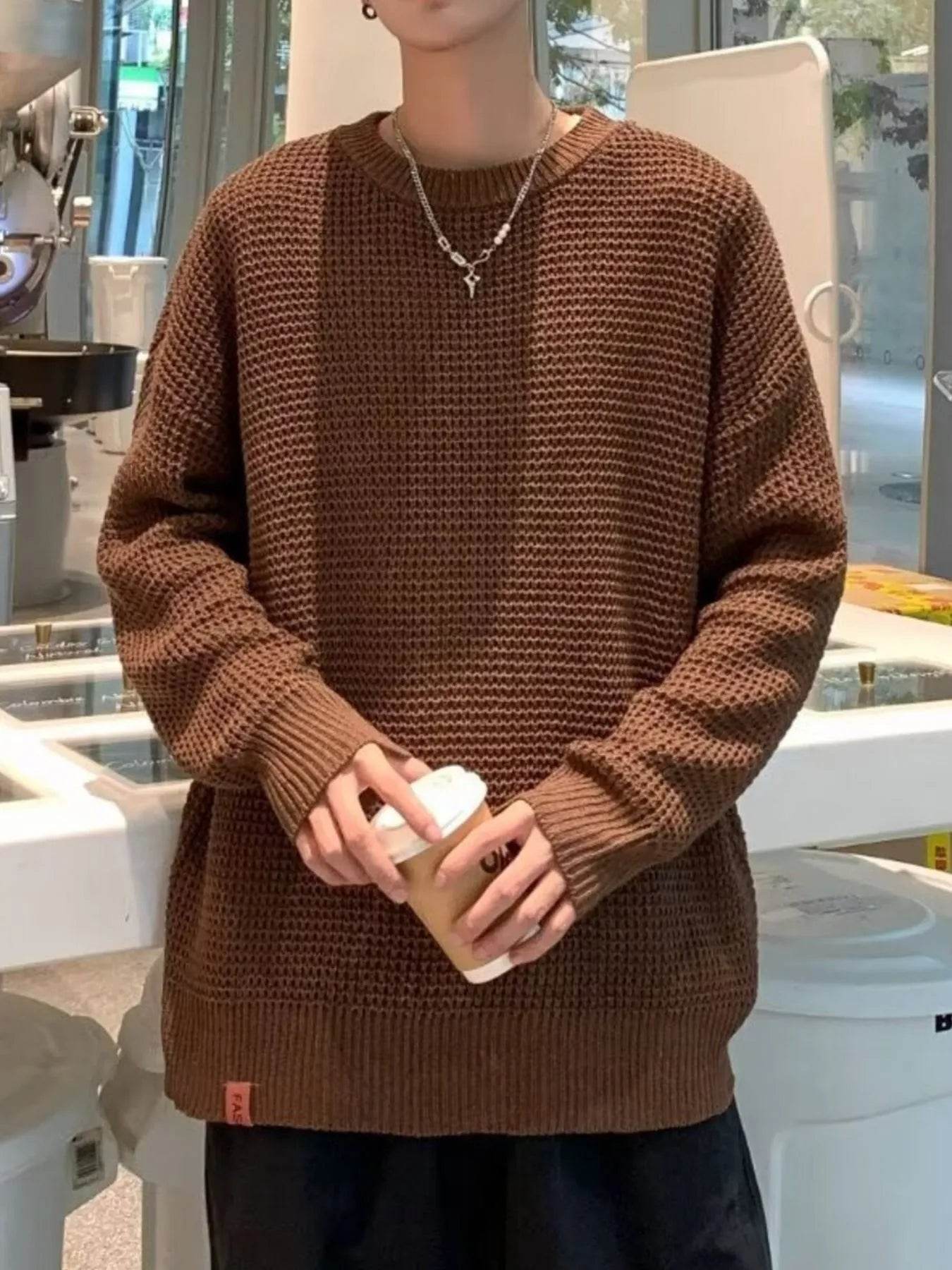 Men's Plus Size Round Neck Long Sleeve Sweater - Tredona LLC