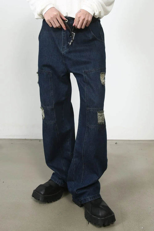 Men's Distressed Jeans with Pockets - Tredona LLC