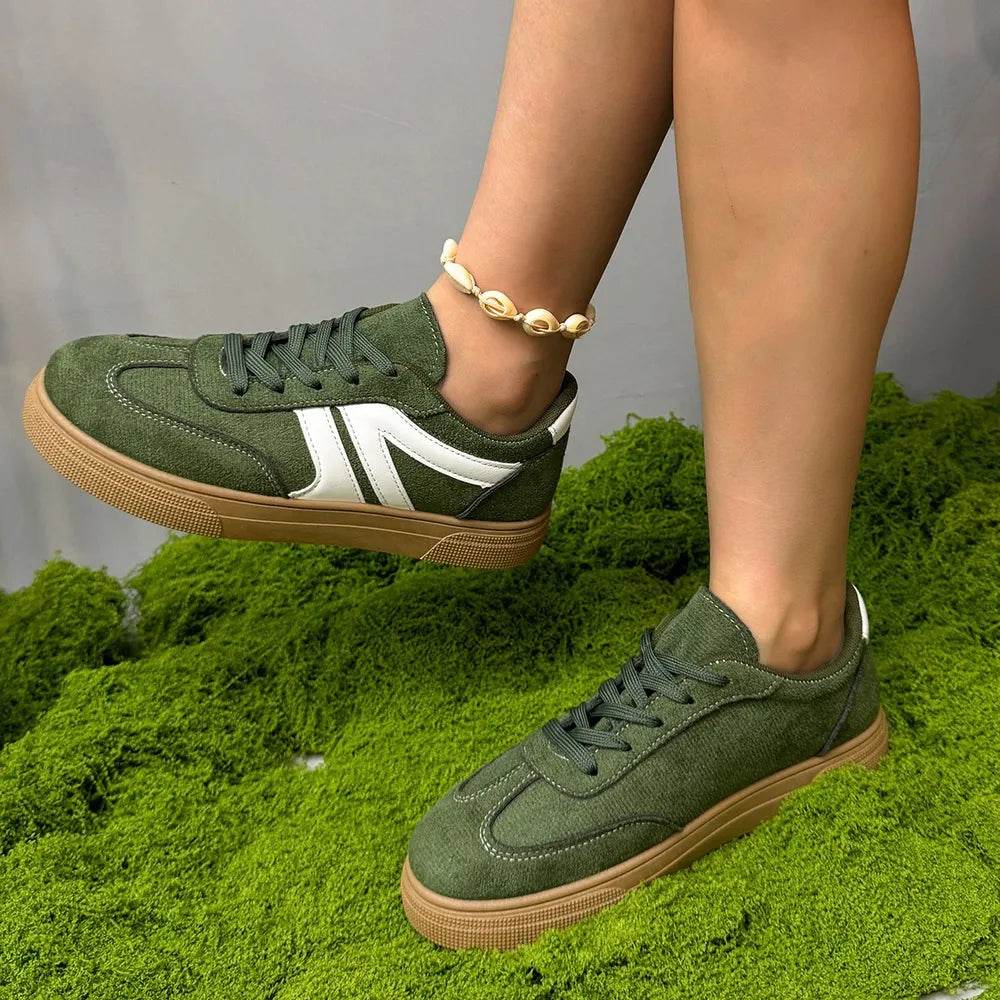 Lace Up Round Toe Contrast Sneakers - Tredona LLC