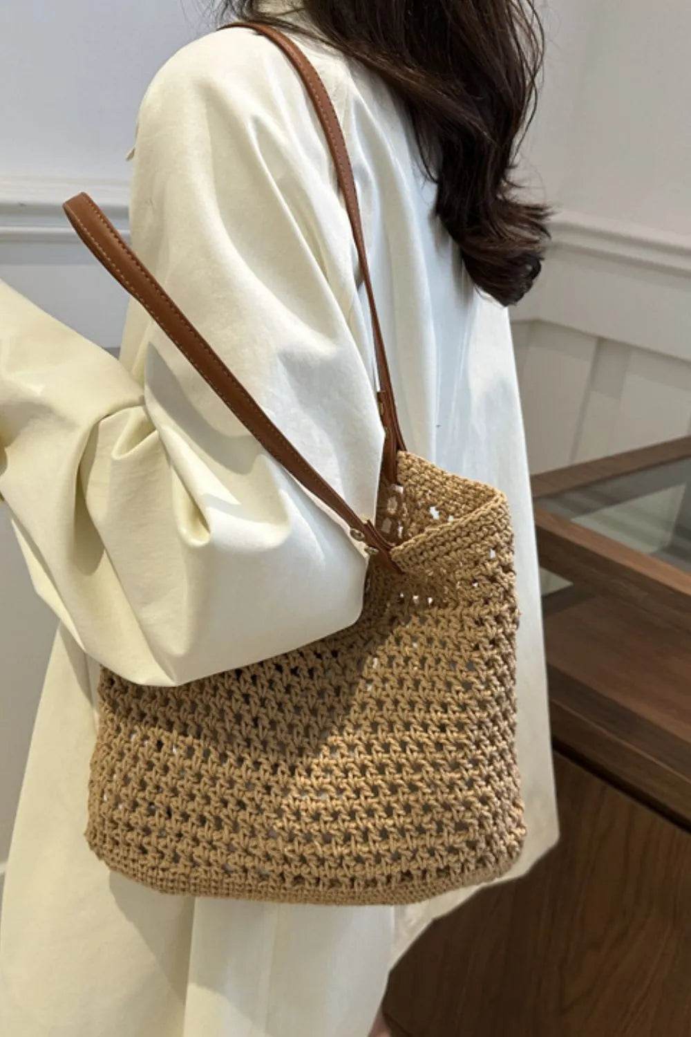 Openwork Woven Tote Bag - Tredona LLC