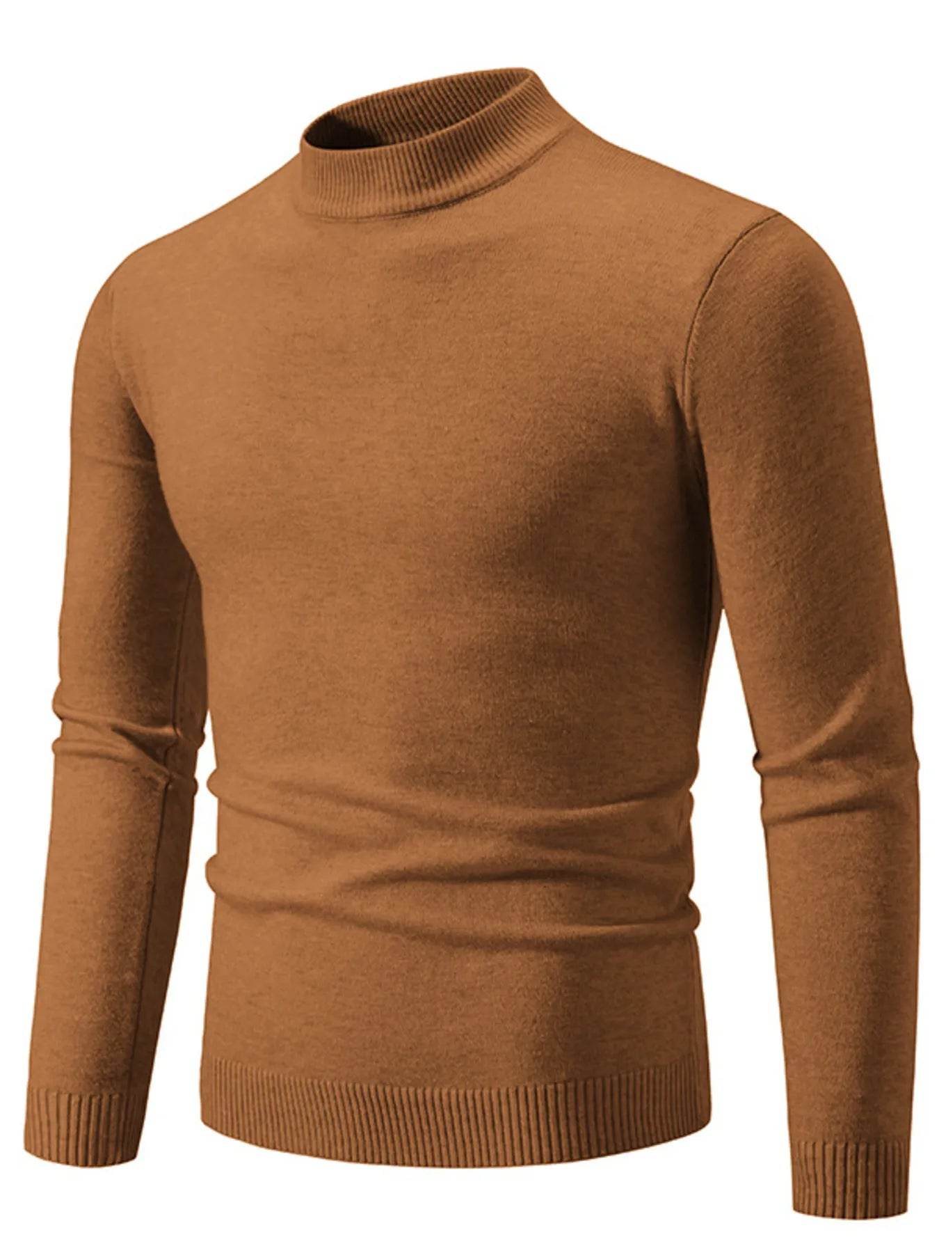 Men's Plus Size Ribbed Hem Mock Neck Long Sleeve Sweater - Tredona LLC