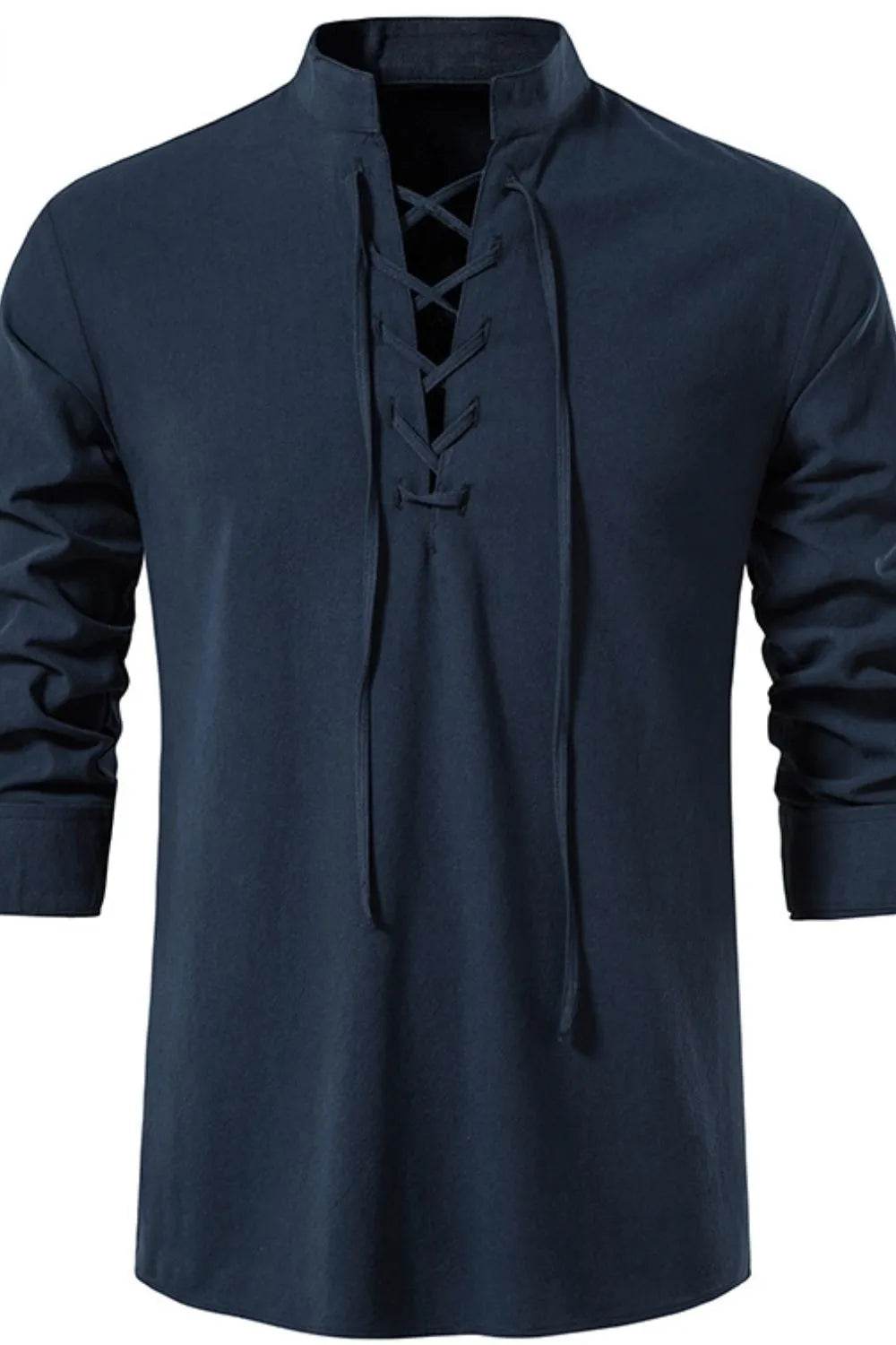 Men's Lace Up Long Sleeve Blouse - Tredona LLC