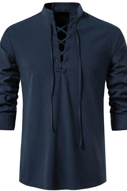 Men's Lace Up Long Sleeve Blouse - Tredona LLC