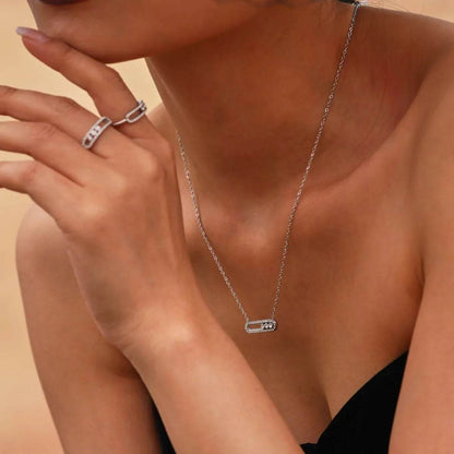 Moving Crystal Bar Necklace and Ring Jewelry Set - Tredona LLC