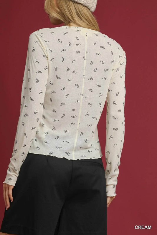 Umgee Bow Print Lightweight Knit Top - Tredona LLC