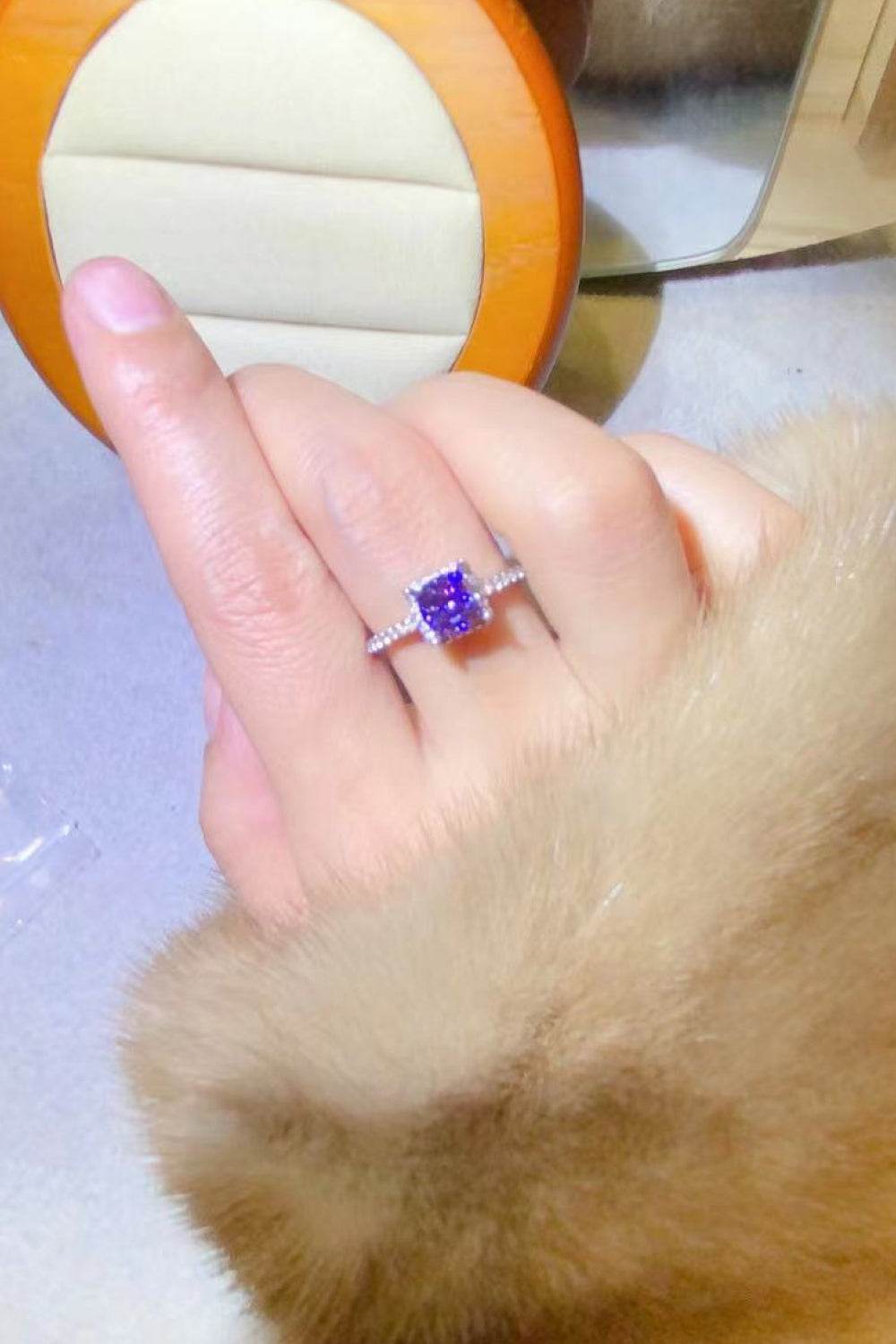1 Carat Moissanite Platinum-Plated Square Ring - Tredona LLC