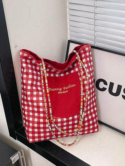 Gingham Pattern Tote Bag - Tredona LLC