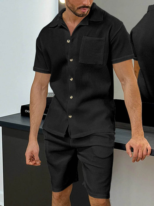 Men's Full Size Button Up Top and Shorts Set Plus Size - Tredona LLC