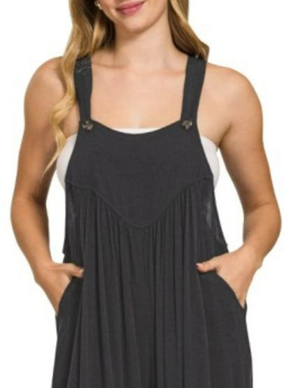 Zenana Woven Rayon Crepe Wide Leg Overalls - Tredona LLC