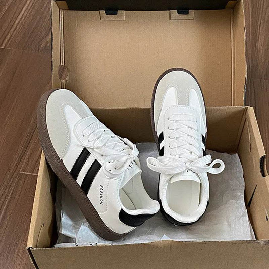 Side Striped Lace Up Round Toe Sneakers - Tredona LLC