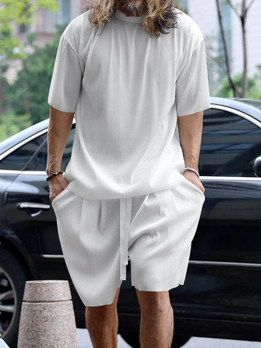Men's Full Size Round Neck Short Sleeve Top and Shorts Set Plus Size - Tredona LLC