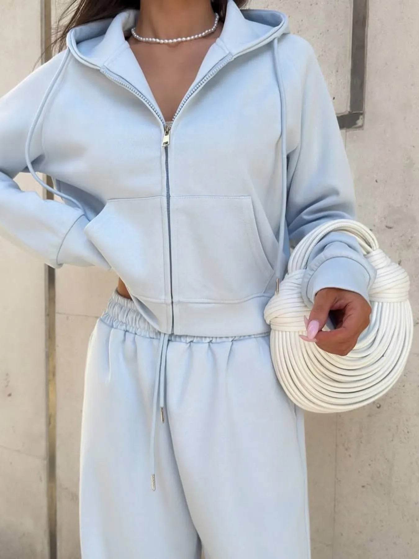 Zip Up Drawstring Hoodie and Pants Set - Tredona LLC