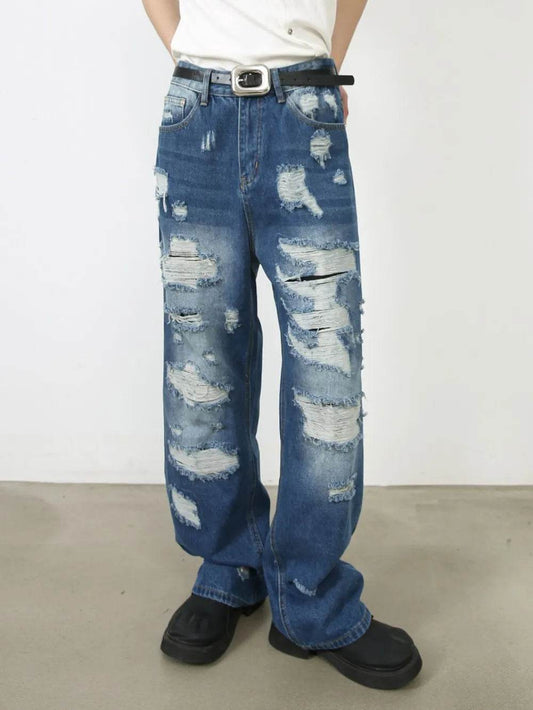 Men's Distressed Jeans with Pockets - Tredona LLC