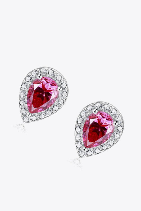 2 Carat Moissanite Teardrop Stud Earrings in Rose - Tredona LLC