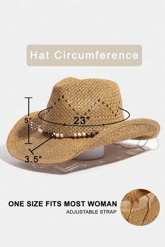 Fame Mixed Beaded Strap Western Fedora Straw Hat - Tredona LLC