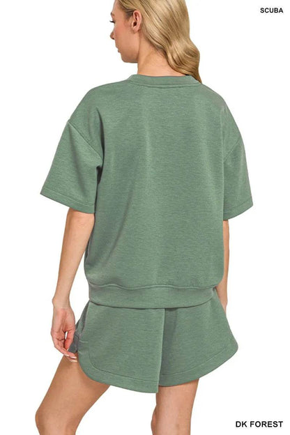 Zenana Scuba Short Sleeve Top & Shorts Set - Tredona LLC