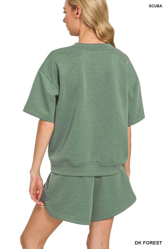 Zenana Scuba Short Sleeve Top & Shorts Set - Tredona LLC