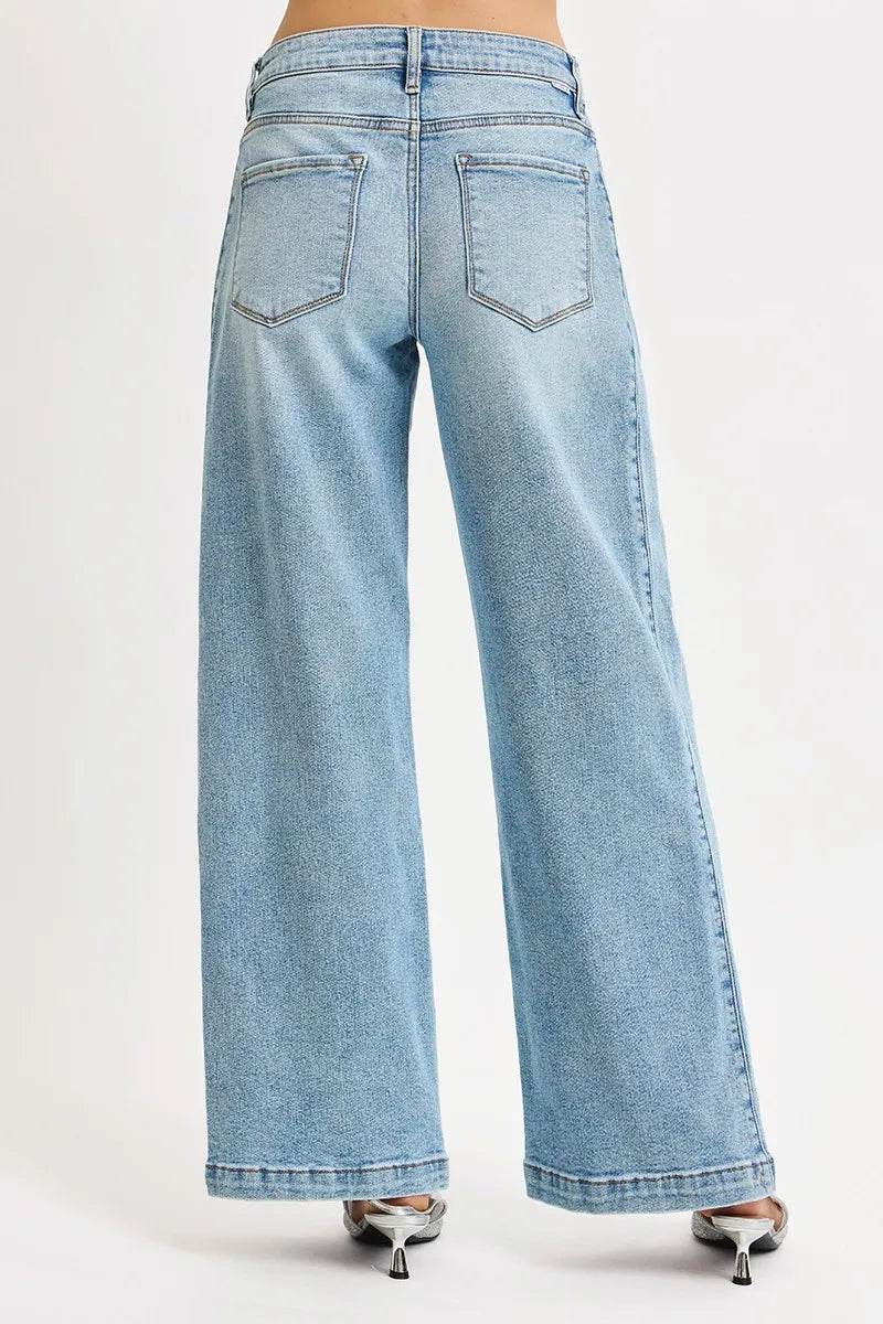 RISEN Mid Rise Wide Barrel Transferable Leg Snap Jeans - Tredona LLC