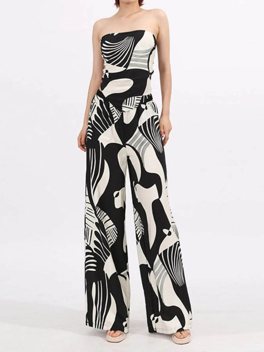 Abstract Print Tube Top and Wide Leg Pants Two-Piece Set - Tredona LLC