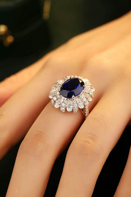 5 Carat Lab-Grown Sapphire Flower Shape Ring - Tredona LLC