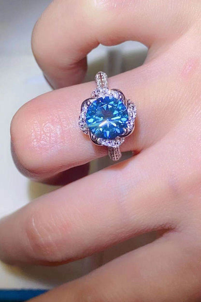 2 Carat Cobalt Blue Moissanite 925 Sterling Silver Ring - Tredona LLC
