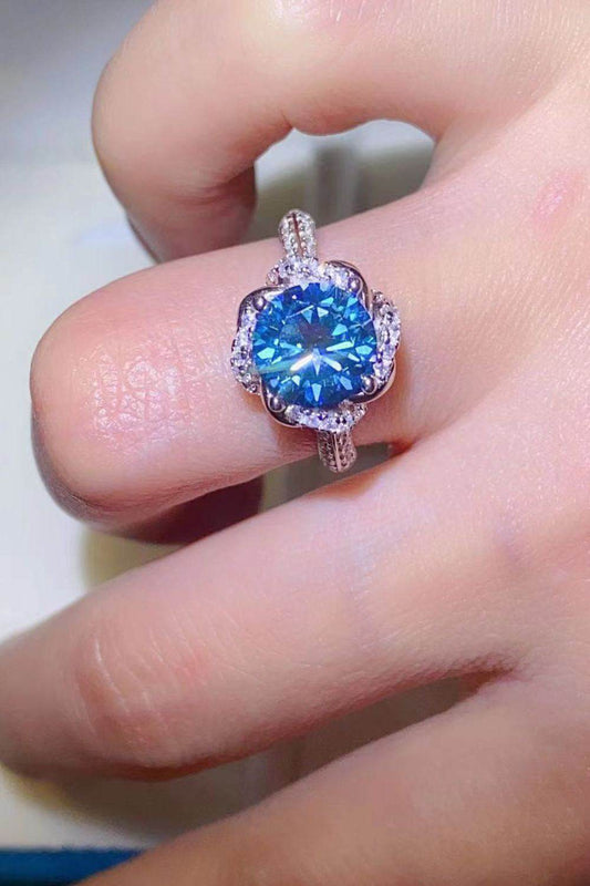 2 Carat Cobalt Blue Moissanite 925 Sterling Silver Ring - Tredona LLC