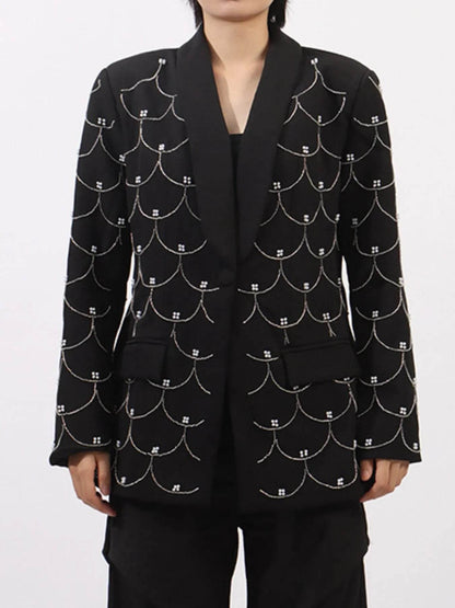 Pearl Detail Long Sleeve Blazer - Tredona LLC