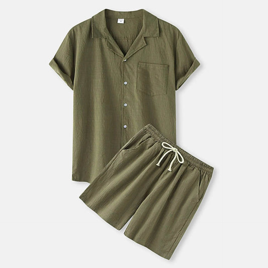 Men's Button Up Shirt and Shorts Set - Tredona LLC