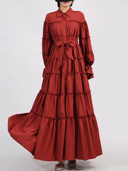 Tiered Tie Waist Maxi Dress - Tredona LLC