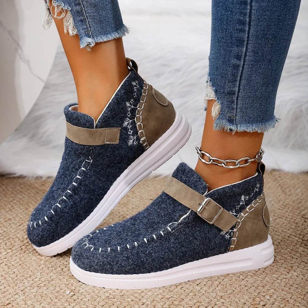 Contrast Round Toe Buckle Sneakers - Tredona LLC