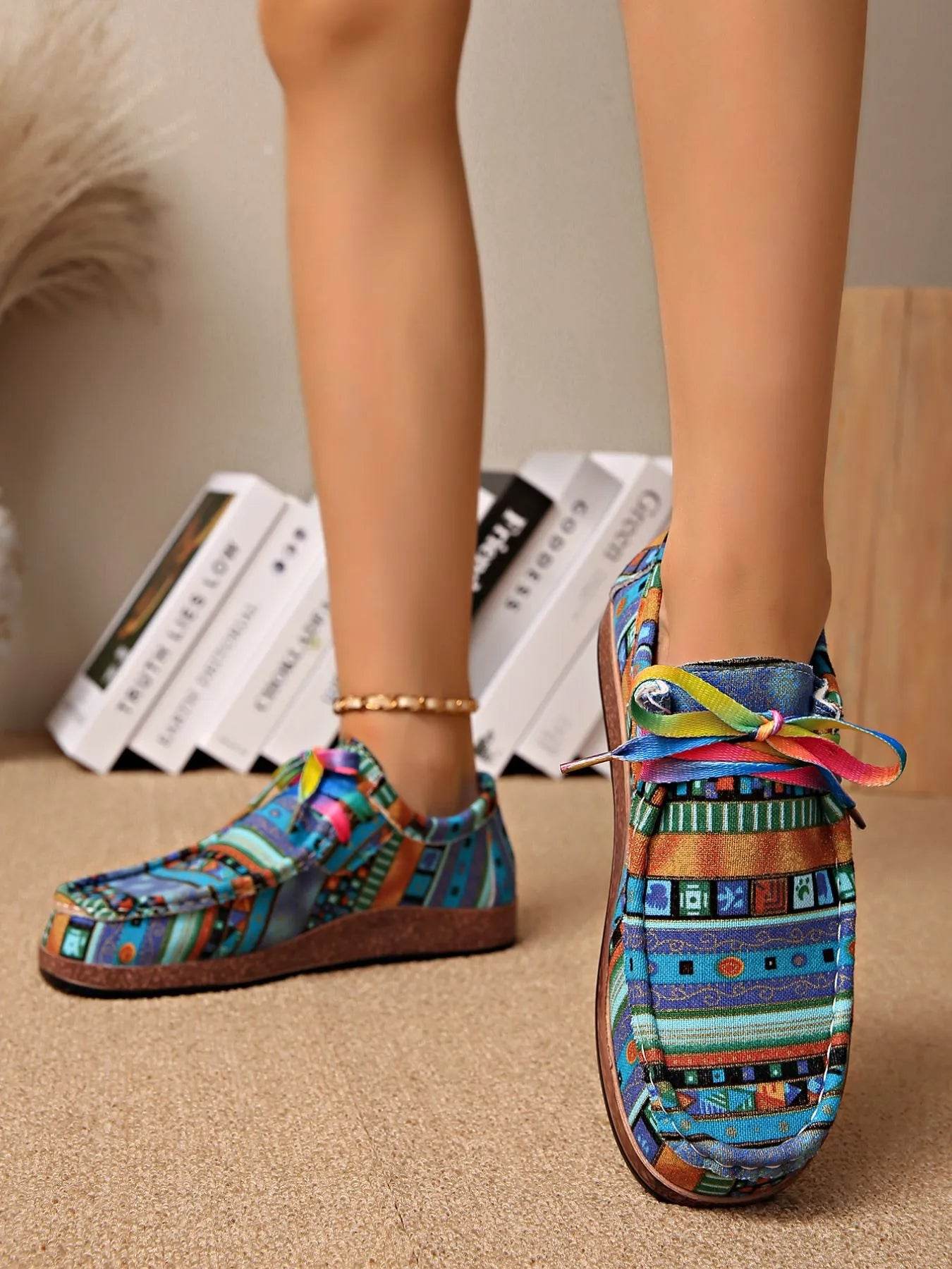 Printed Lace Up Sneakers - Tredona LLC