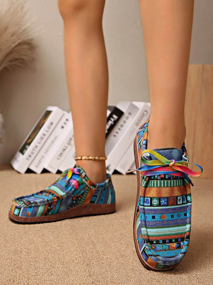 Printed Lace Up Sneakers - Tredona LLC