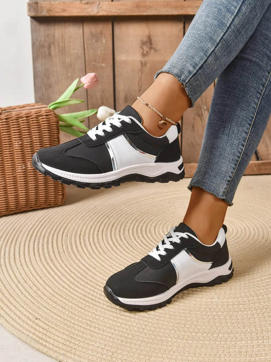 Contrast Lace Up Sneakers - Tredona LLC
