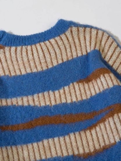 Men's Oversized Contrast Striped Round Neck Sweater - Tredona LLC
