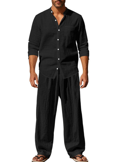 Men's Full Size Button Up Shirt and Pants Set Plus Size - Tredona LLC