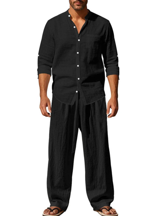 Men's Full Size Button Up Shirt and Pants Set Plus Size - Tredona LLC