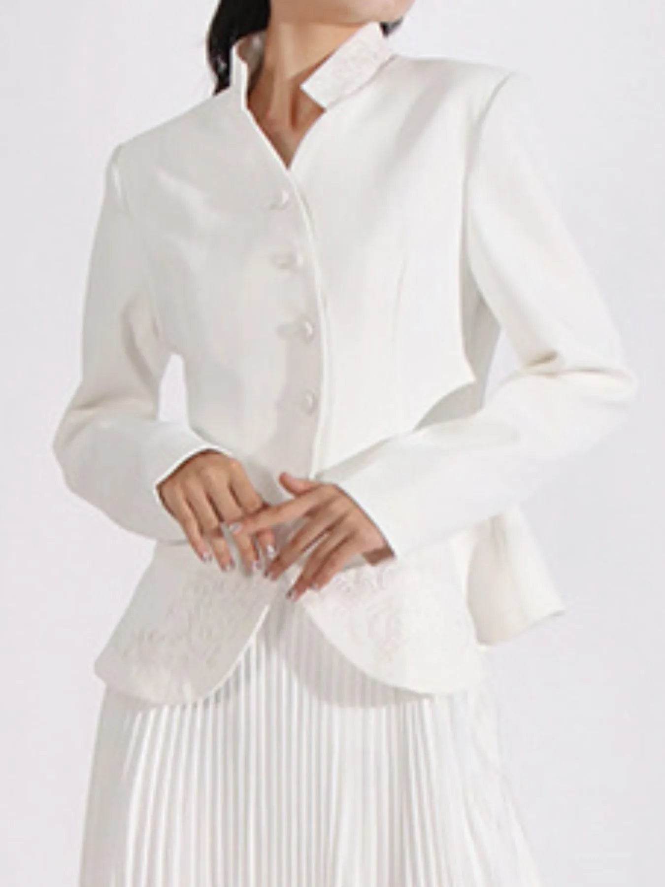 Button Up Long Sleeve Top and Pleated Skirt Set - Tredona LLC