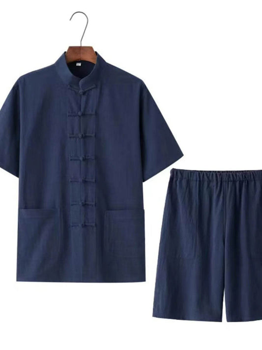 Men's Plus Size Chinese Style Top and Shorts Set - Tredona LLC
