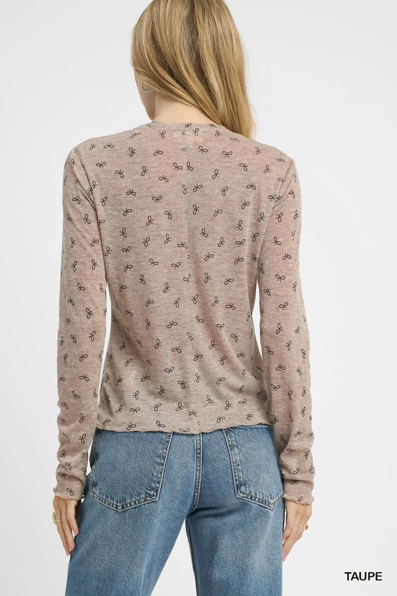 Umgee Bow Print Lightweight Knit Top - Tredona LLC