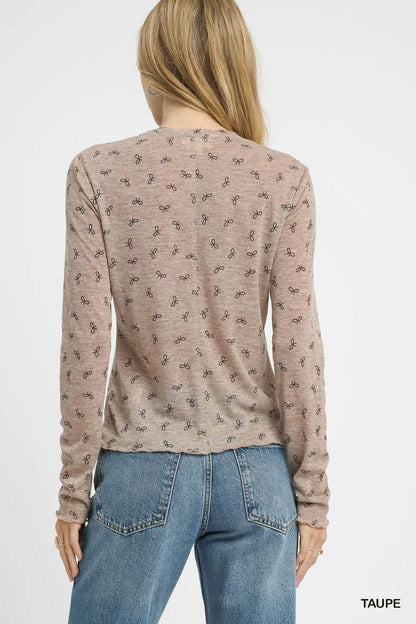 Umgee Bow Print Lightweight Knit Top - Tredona LLC