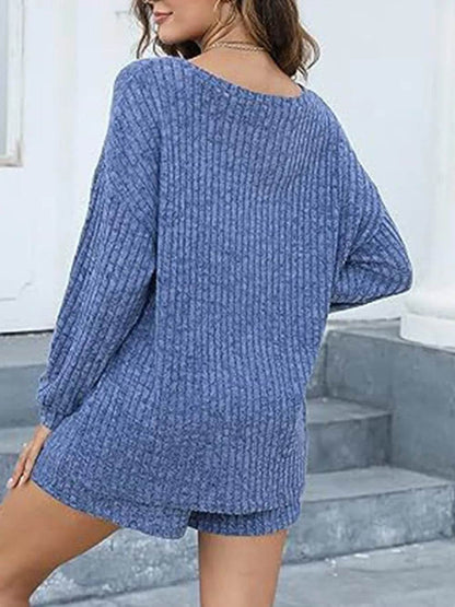 Round Neck Dropped Shoulder Top and Shorts Set - Tredona LLC