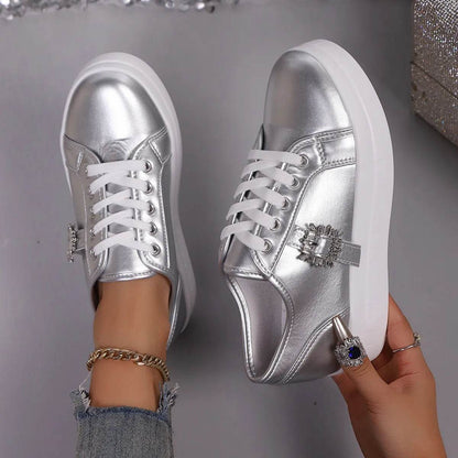 Rhinestone Embellishment Platform Sneakers - Tredona LLC