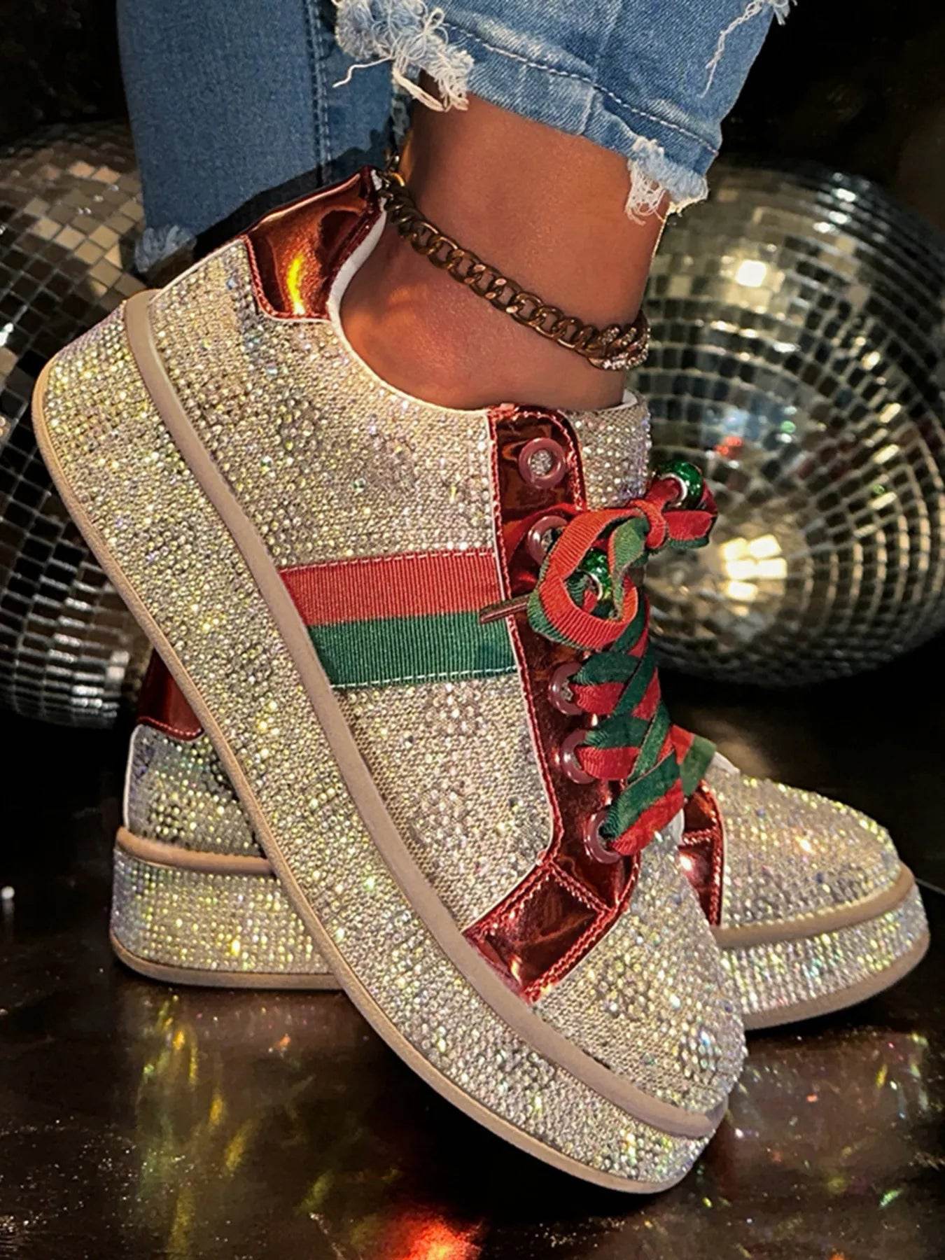 Rhinestone Round Toe Sneakers - Tredona LLC