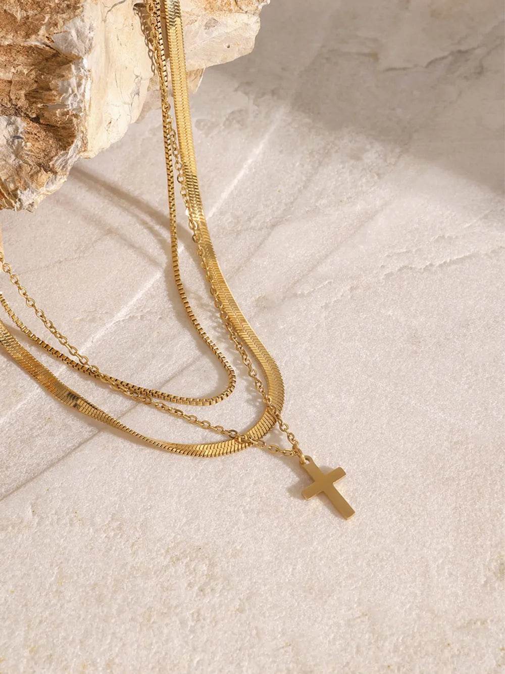18K Gold-Plated Three-Layered Cross Necklace - Tredona LLC